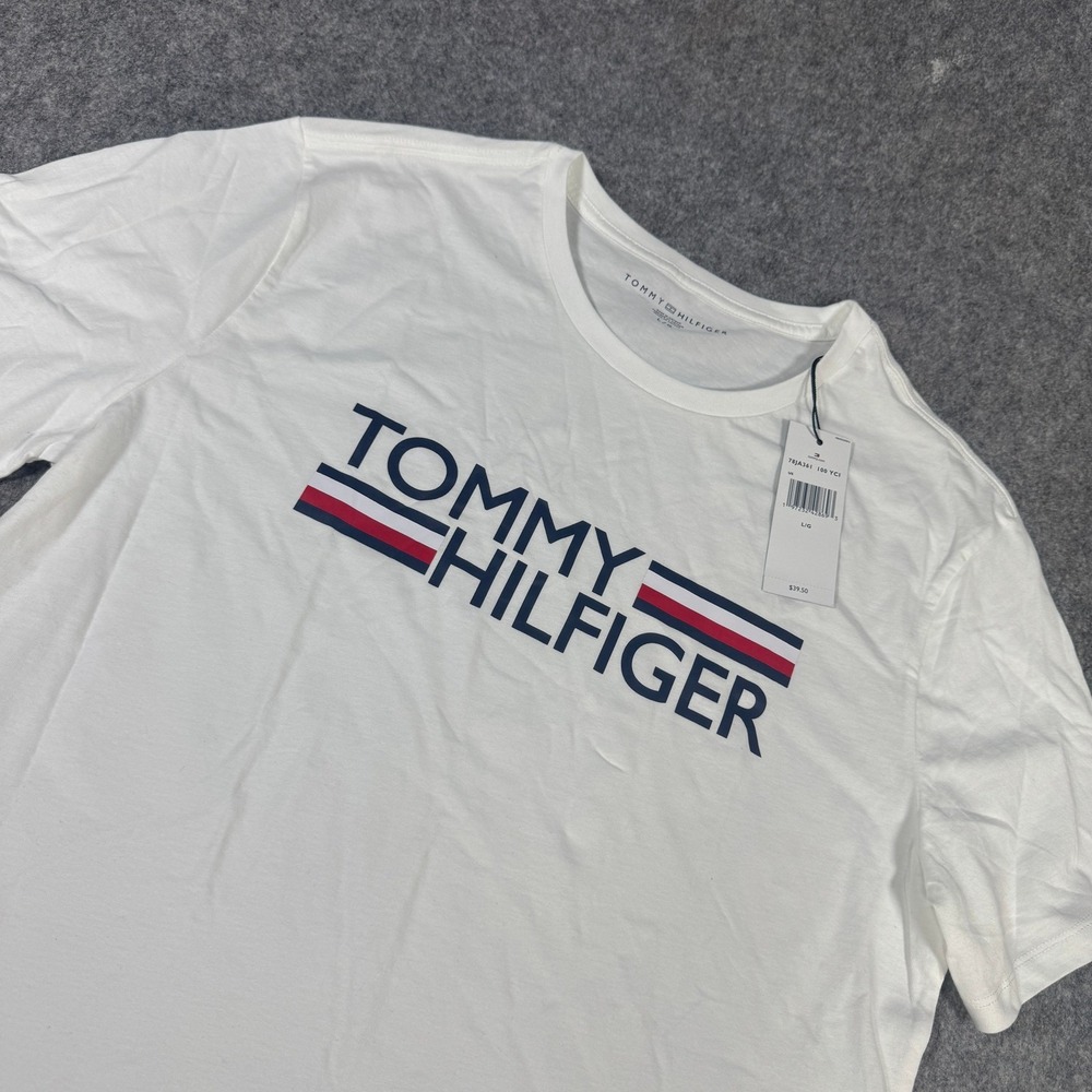 Tommy Hilfiger Mens Graphic Logo T-Shirt White 78JA341 100 Large NWT